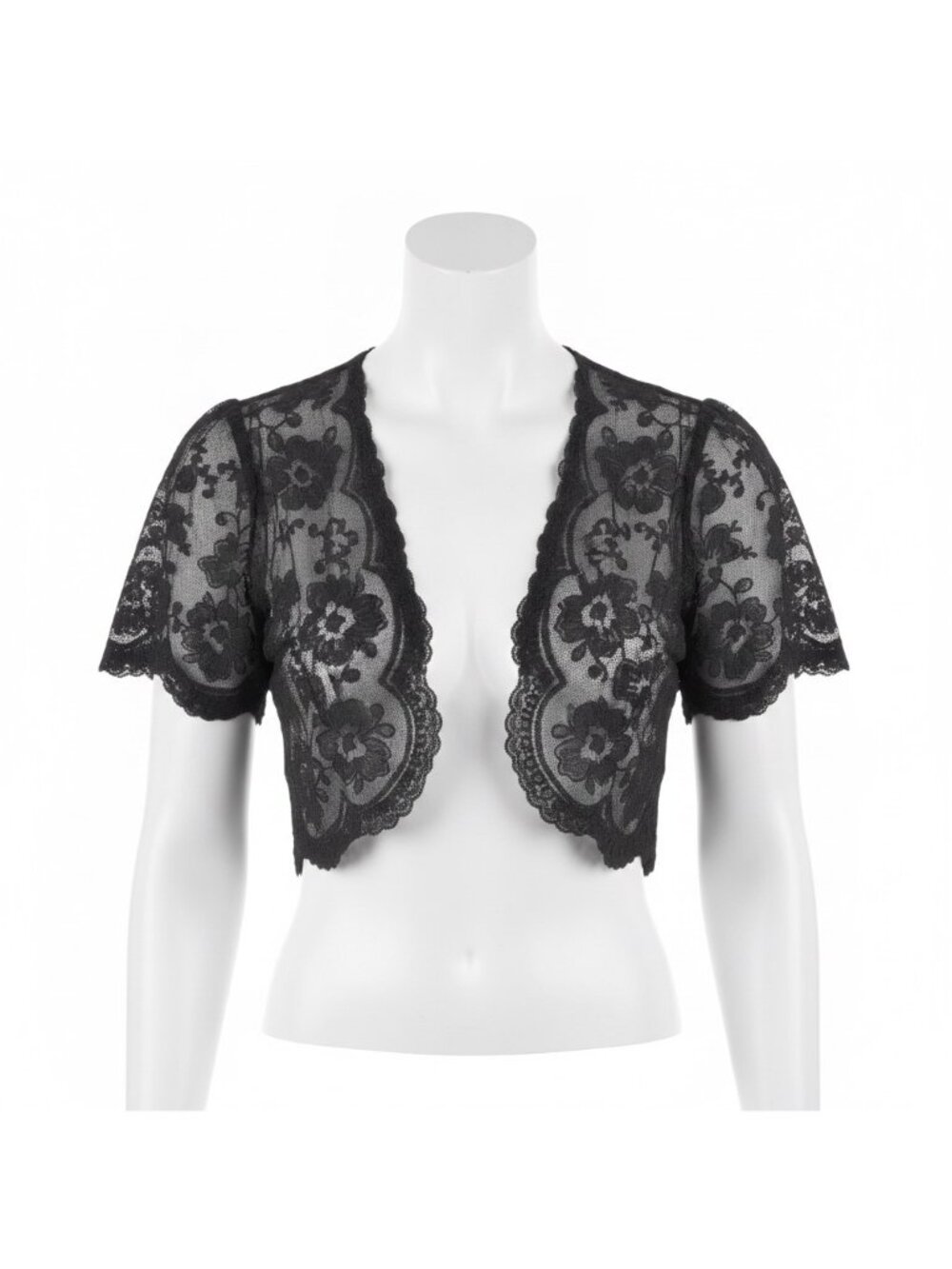 Torrid Womens Black Lace Embroidered Short-Sleeve Shrug Bolero Size 0/1